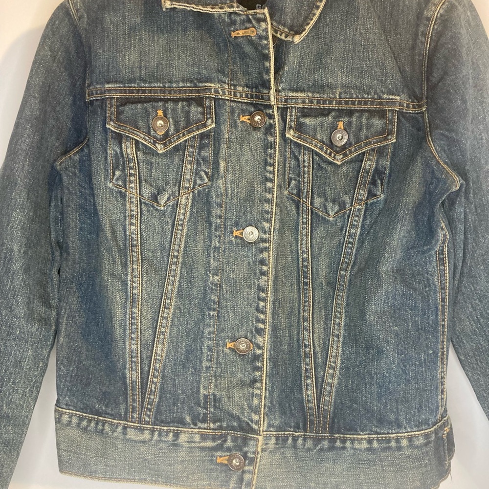 Women Button up Stylish Blue Denim Bolo Jacket Coat Size Small